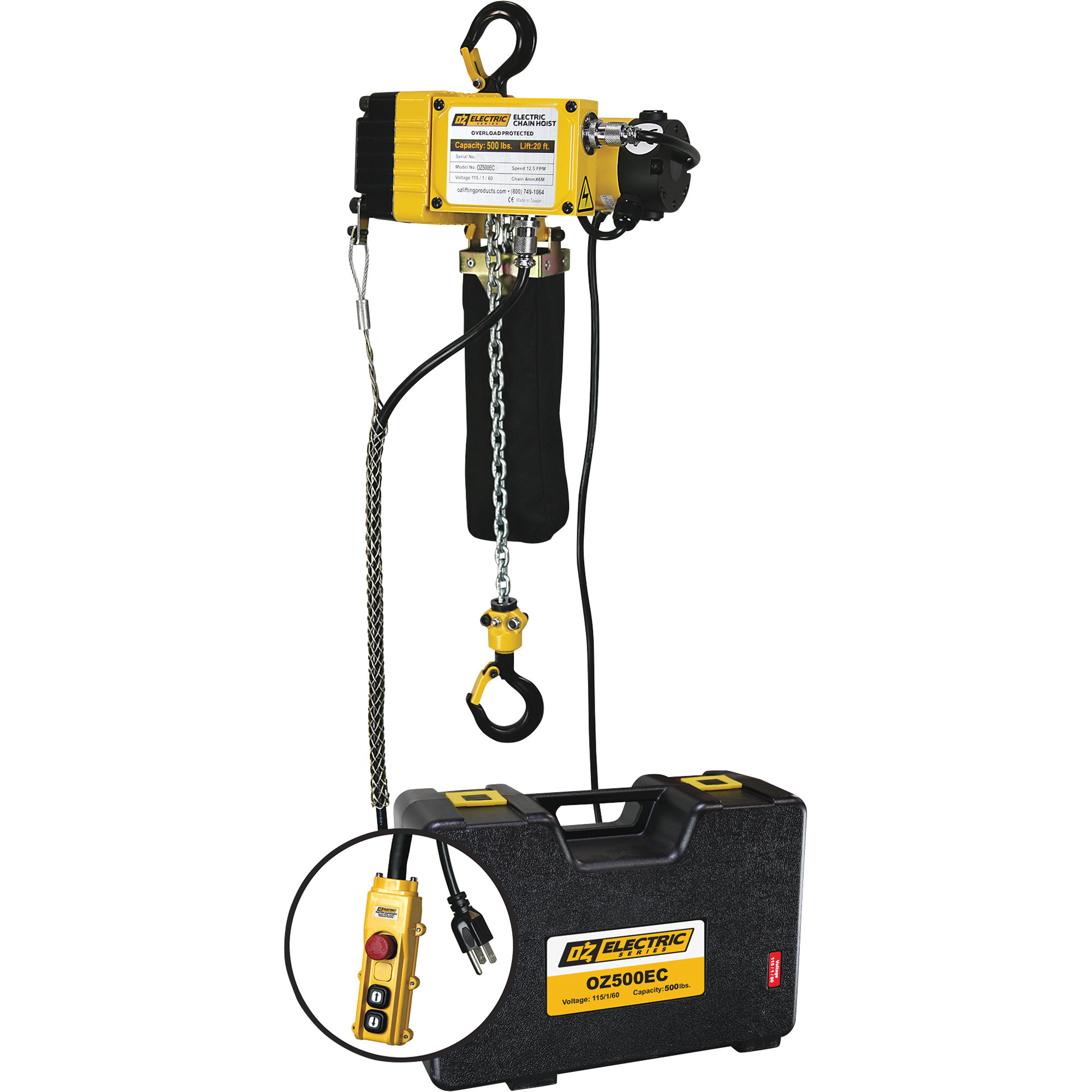 OZ Lifting Products Electric Chain Hoist, 500-Lb. Capacity, 20ft. Lift, Model# OZ500EC